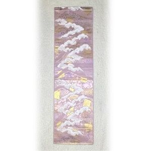 Vintage Japanese Obi Pink Silk Mountain & Clouds Landscape